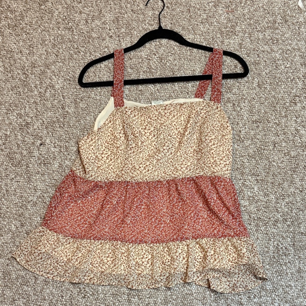 Paper Crane Floral Tiered Sleeveless Cami Top - Rust and Cream